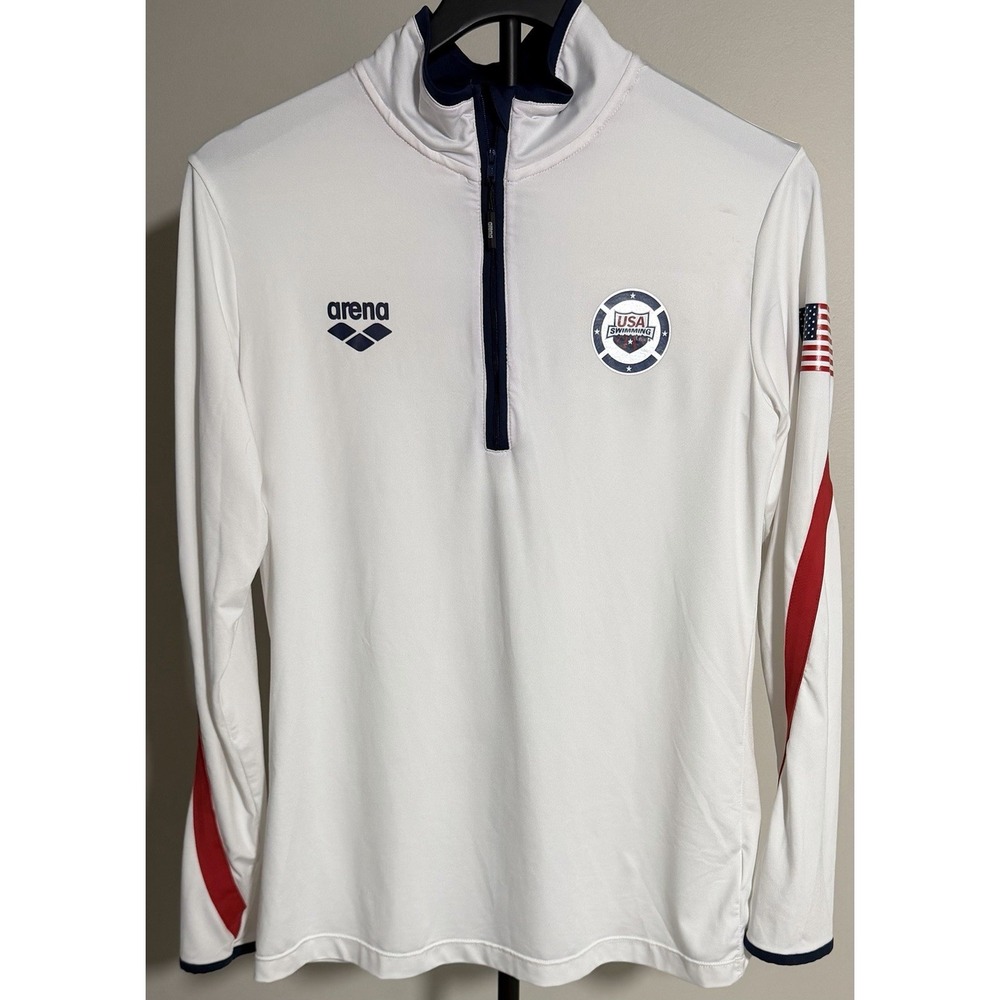 arena USA Men's 1/2 Zip Track Jacket Mock Neck White/Red/Blue Size S